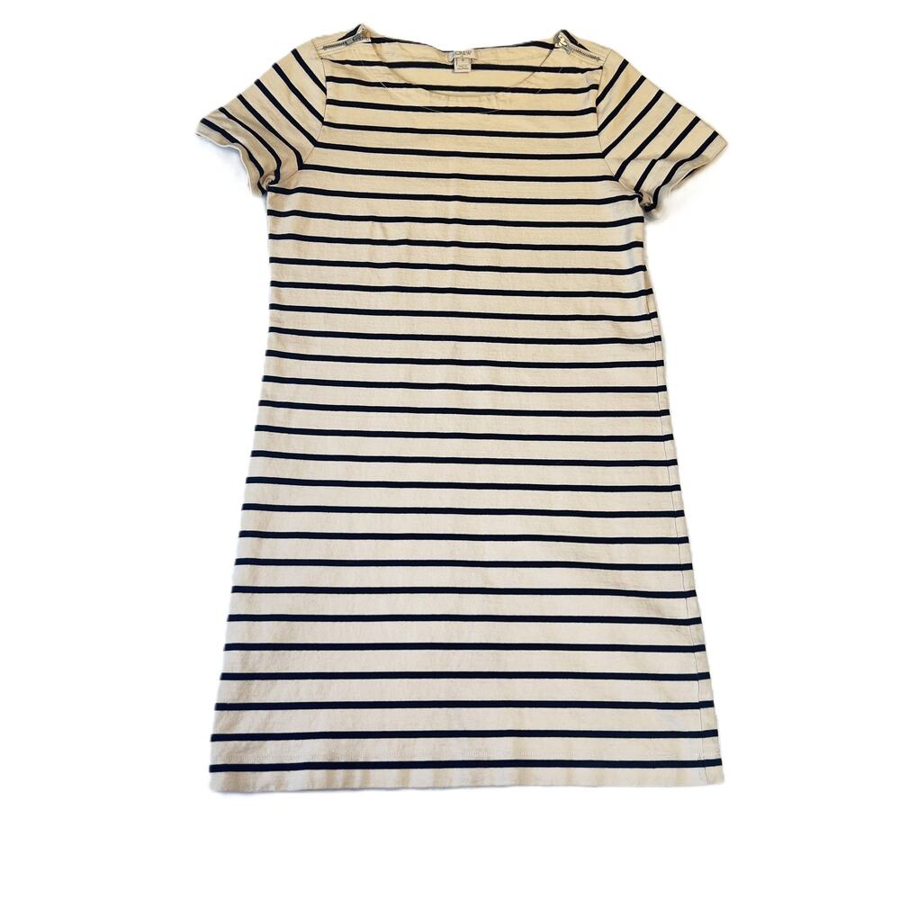j. Crew Factory Mini Dress Woman S Black White Stripe Zipper Details Cap Sleeve